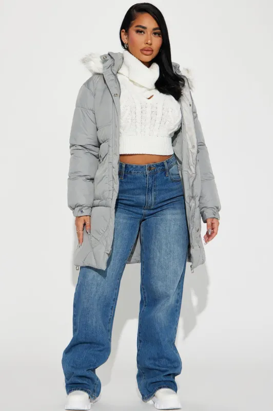 Elsa Long Puffer Jacket - Grey sold by Fashion Nova