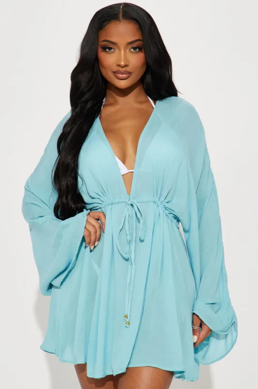 Breezy Nights Linen Swim Cover Up Dress - Blue sold by Fashion Nova