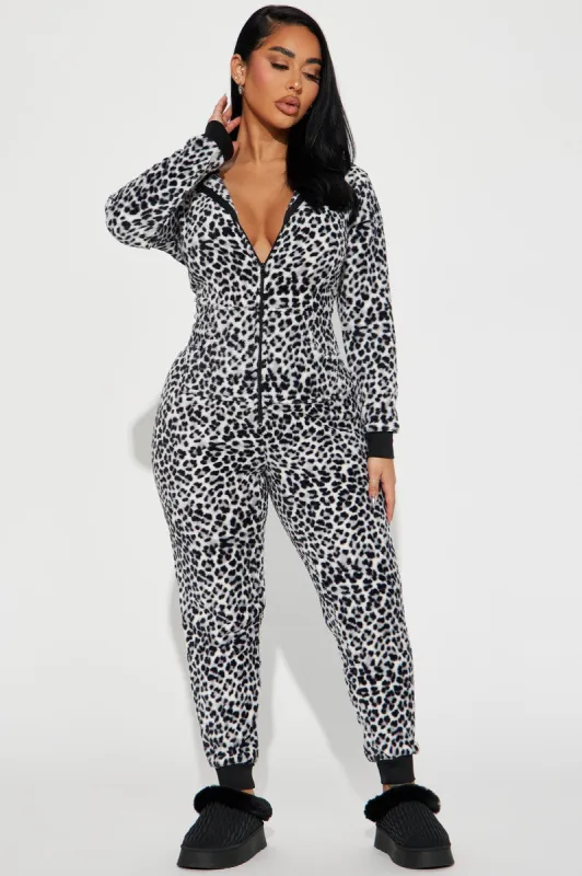 Wild For You Fleece Hooded PJ Jumpsuit Onesie - Leopard sold by Fashion Nova