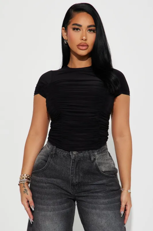 If Anything I'm Everything Ruched Top - Black sold by Fashion Nova