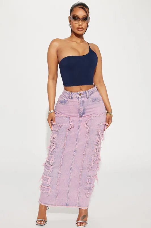 Heartless Mineral Wash Denim Maxi Skirt - Pink sold by Fashion Nova