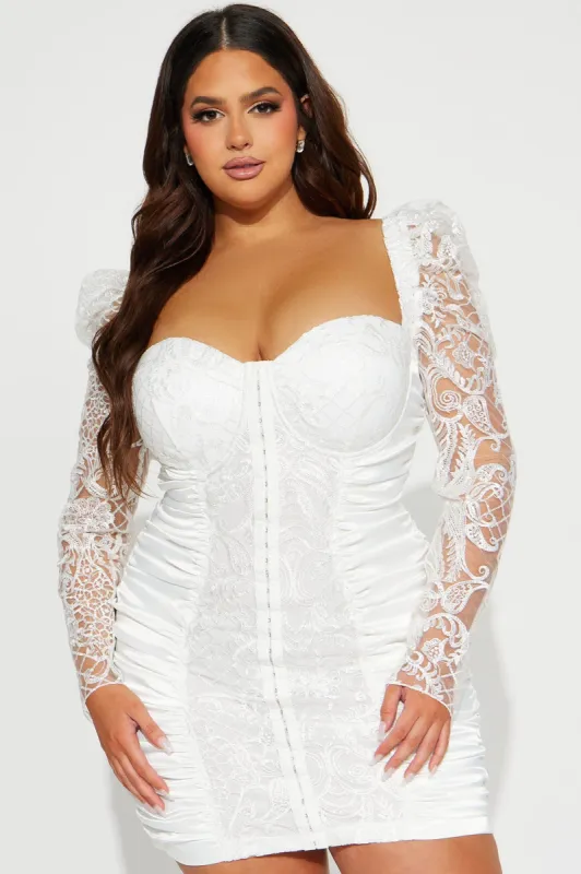 Lady Maria Satin Mini Dress - White sold by Fashion Nova