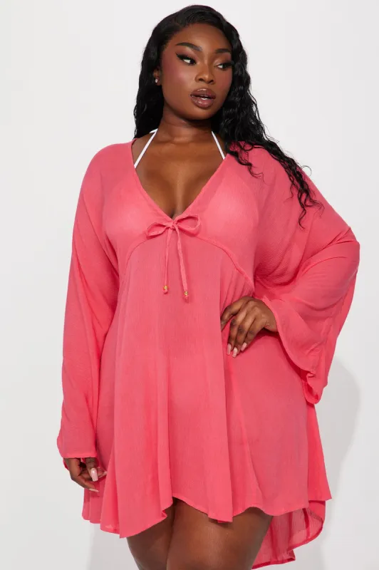 Breezy Nights Linen Swim Cover Up Dress - Hot Pink sold by Fashion Nova
