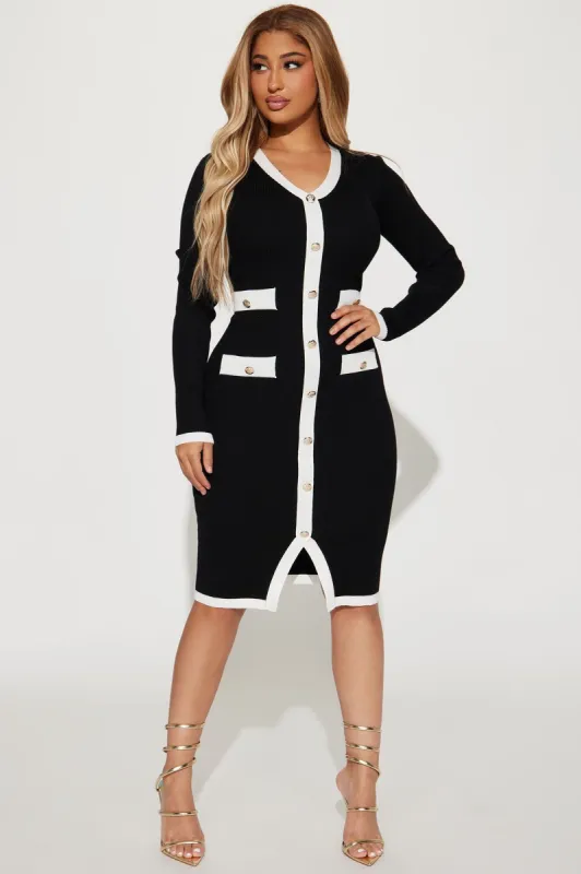Endless Rose V-Neck Midi Dress - Black/combo sold by Fashion Nova