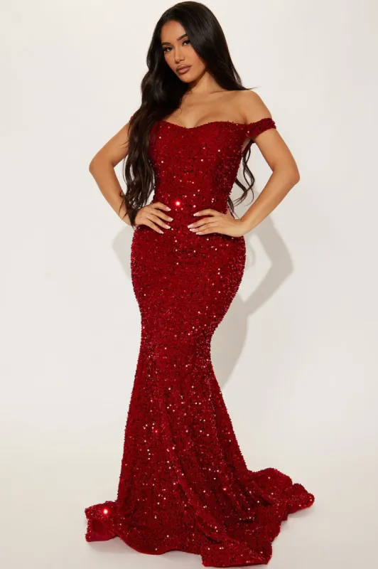 Alora Sequin Maxi Gown - Red sold by Fashion Nova
