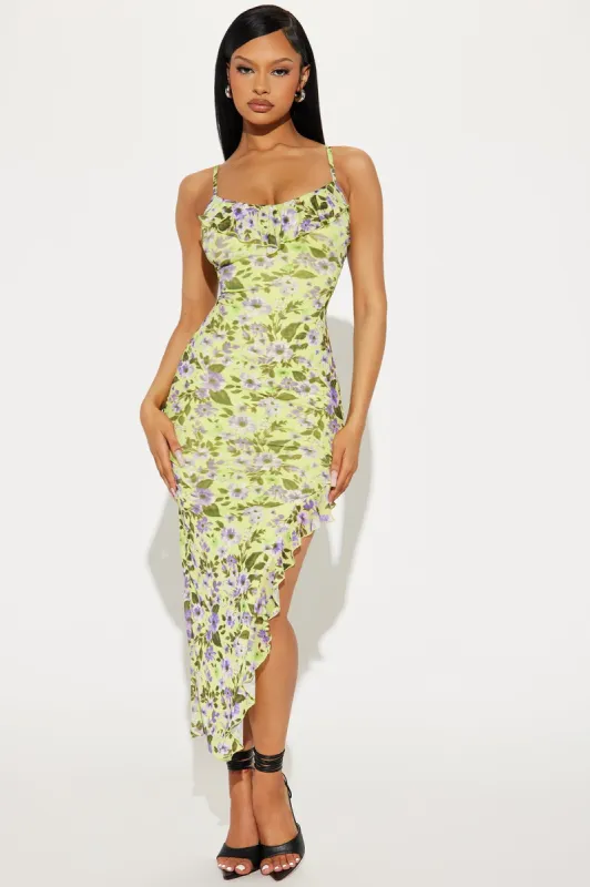 Debby Mesh Maxi Dress - Chartreuse sold by Fashion Nova