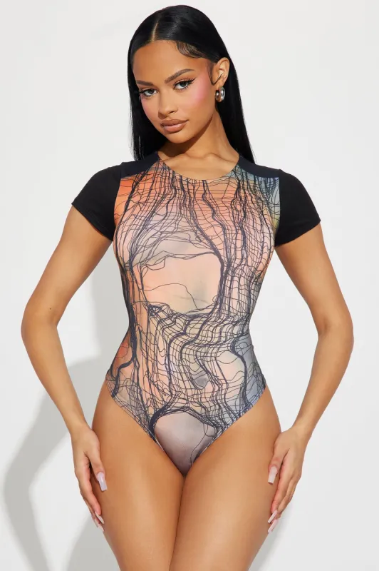 Got My Attention Short Sleeve Bodysuit - Orange/combo sold by Fashion Nova