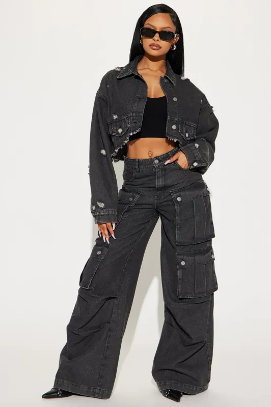 Just Between Us Denim Pant Set - Black made by Fashion Nova