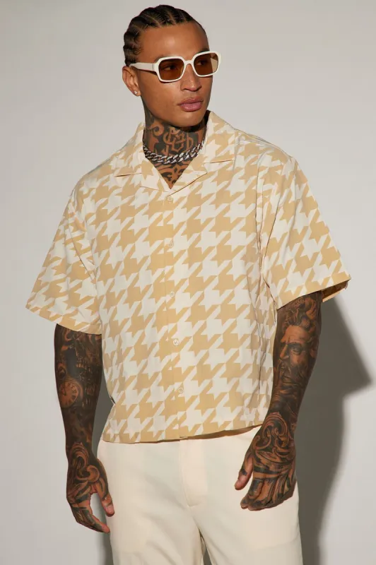Textured Houndstooth Button Up Shirt - Cream sold by Fashion Nova