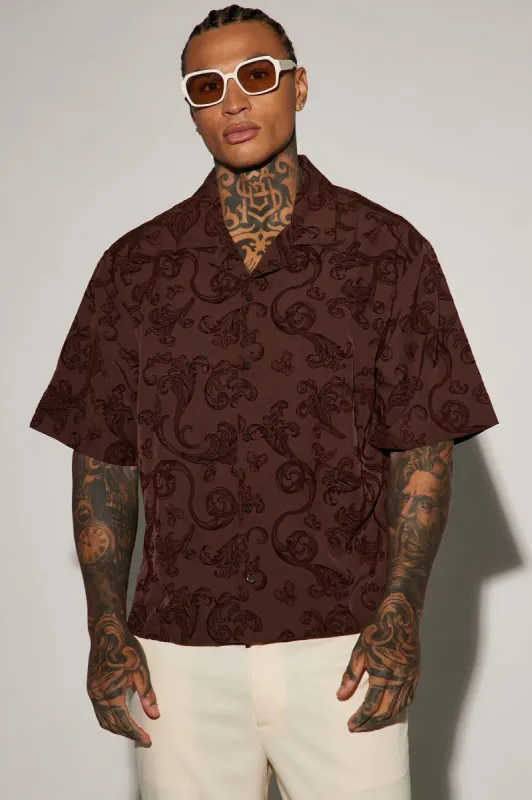 Fancy Filigree Button Up Shirt - Brown sold by Fashion Nova