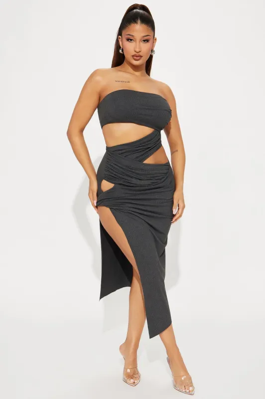 Tatianna Cut Out Mini Dress - Charcoal sold by Fashion Nova