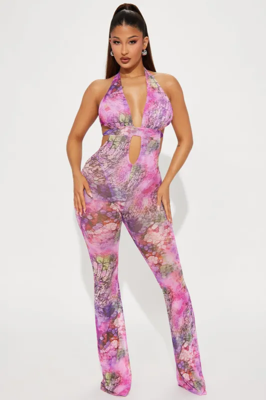 Always Blooming Mesh Jumpsuit - Purple/combo sold by Fashion Nova