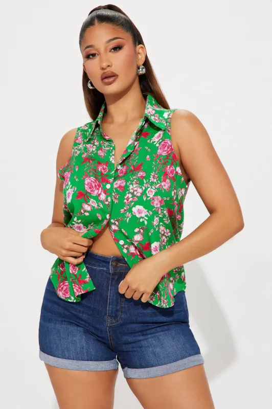 Gardenia Floral Shirt - Green/combo sold by Fashion Nova