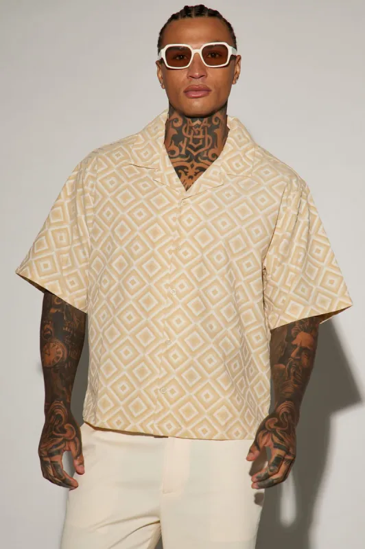 Infinite Lives Geometric Button Up Shirt - Cream sold by Fashion Nova