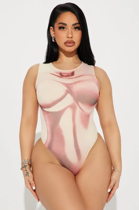 Get A Clue Mesh Bodysuit - Pink/combo sold by Fashion Nova