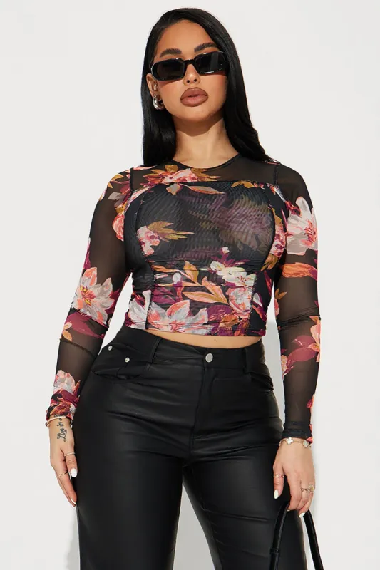 Lotus Love Mesh Top - Black sold by Fashion Nova