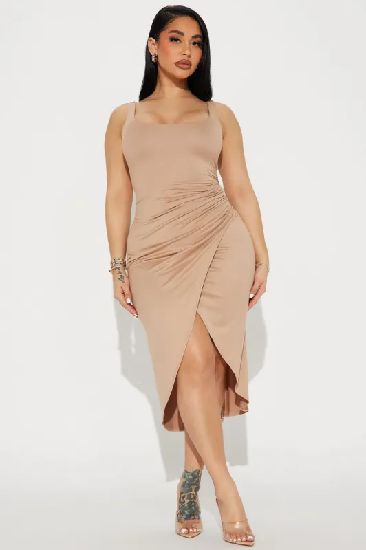 Eyes On Me Midi Dress - Taupe sold by Fashion Nova