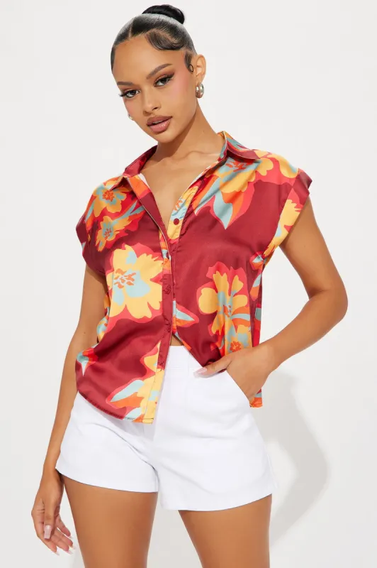 Fiona Printed Shirt - Red/combo sold by Fashion Nova