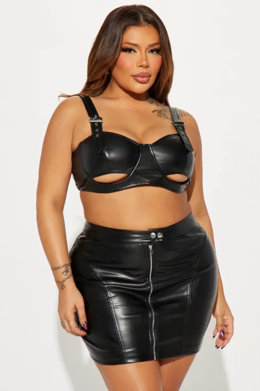 Don't Talk Faux Leather Skirt Set - Black sold by Fashion Nova