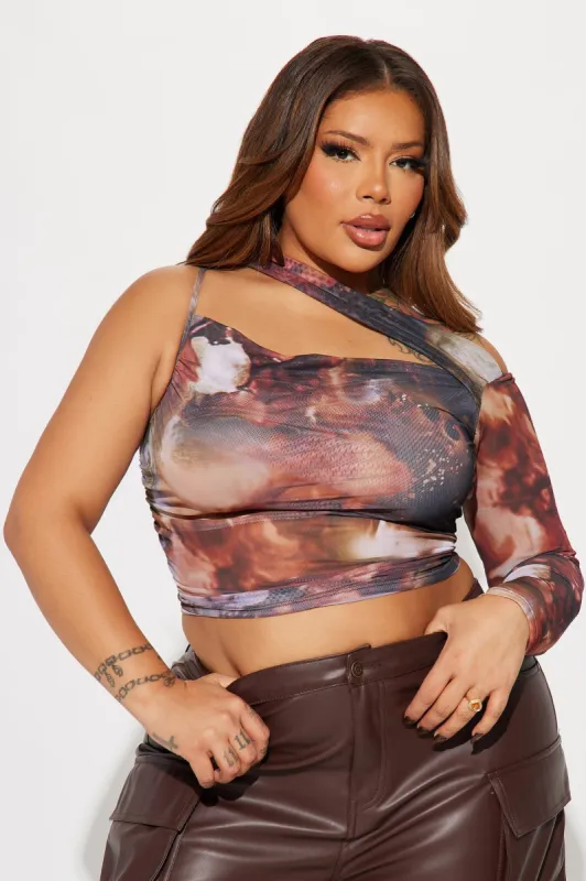 Sights Set On You One Shoulder Top - Brown Combo sold by Fashion Nova