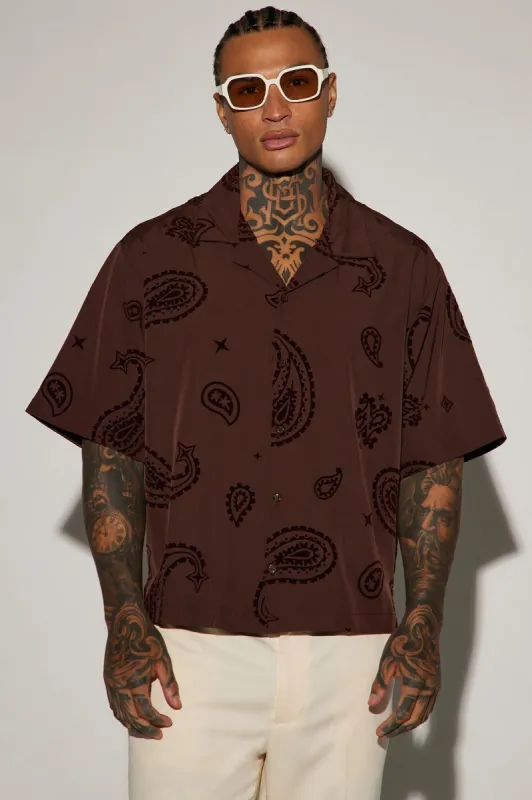 Paisley Button Up Shirt - Brown sold by Fashion Nova