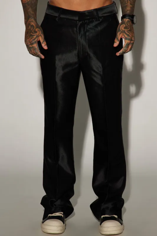 Money Routine Flare Slit Trousers - Black sold by Fashion Nova