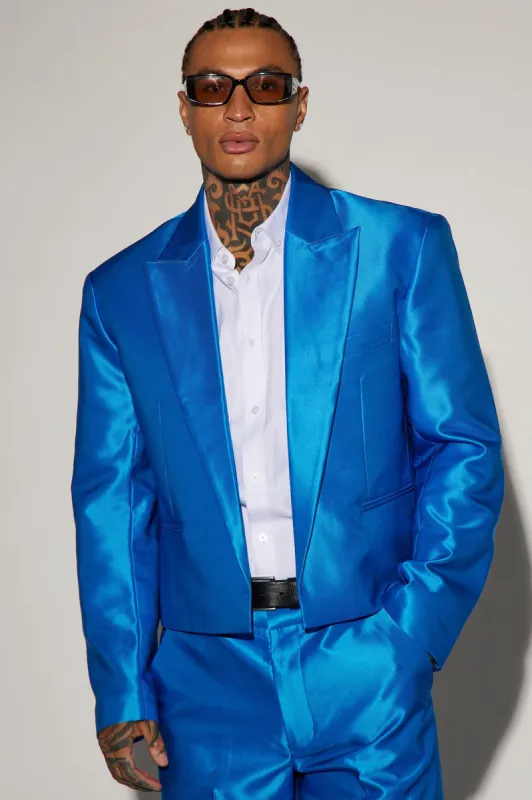 Money Routine Cropped Suit Jacket - Blue sold by Fashion Nova