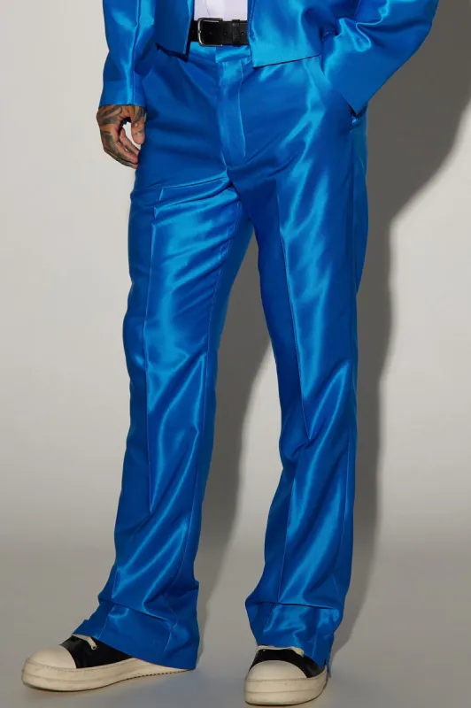 Money Routine Flare Slit Trousers - Blue sold by Fashion Nova