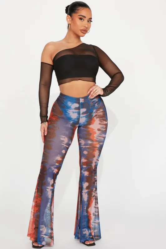 Cali Sunsets Printed Mesh Flare Pant - Orange/combo sold by Fashion Nova