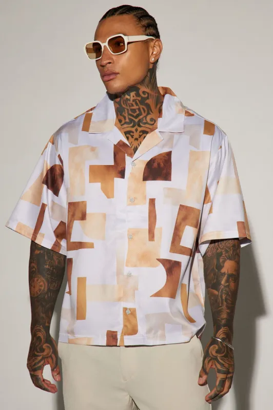 Trip On Button Up Shirt - Tan/Multi sold by Fashion Nova