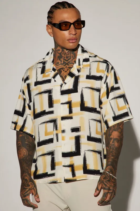 Contrary Button Up Shirt - Ivory/combo sold by Fashion Nova