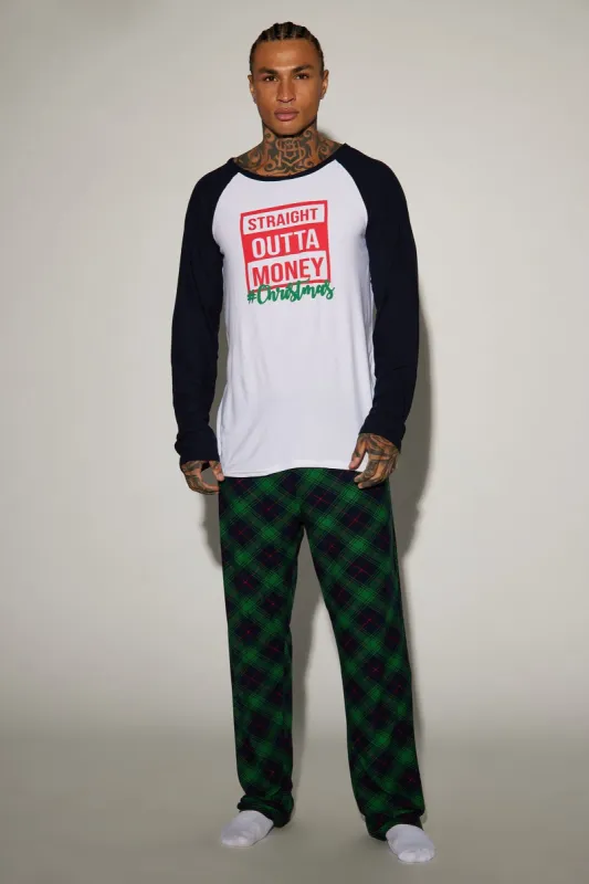 Straight Outta Money Holiday PJ Set - Green/combo sold by Fashion Nova