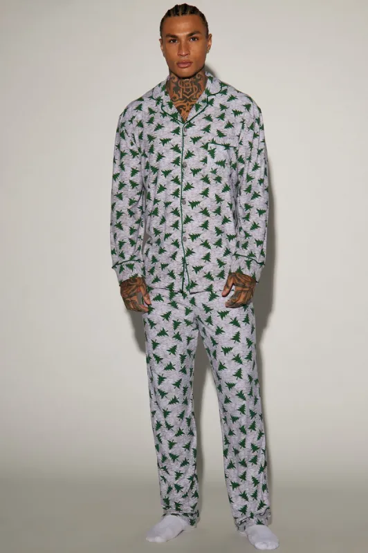 Under The Christmas Tree Holiday PJ Set - Grey sold by Fashion Nova