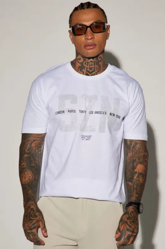 SZN Worldwide Short Sleeve Tee - White sold by Fashion Nova