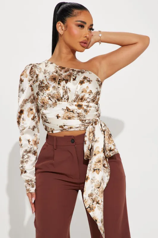 On My Mind Satin Blouse Top - Brown Combo sold by Fashion Nova