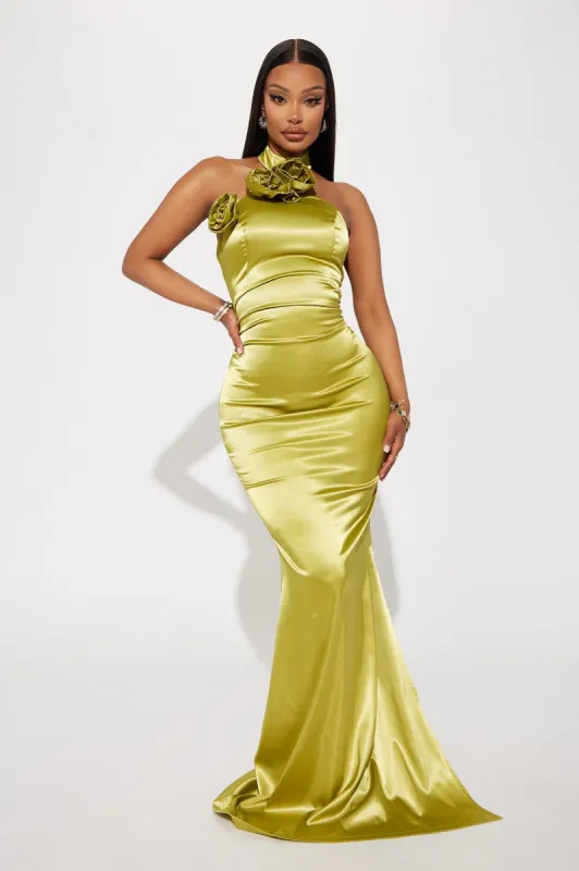 Kiera Satin Gown - Chartreuse sold by Fashion Nova