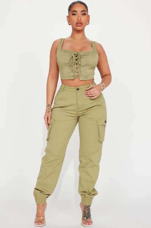 Can't Handle Me Cargo Jogger - Sage sold by Fashion Nova