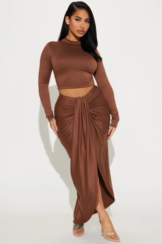 Lanie Long Sleeve Maxi Skirt Set - Brown sold by Fashion Nova