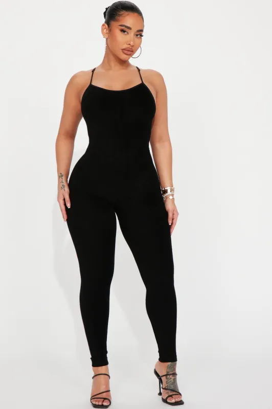 Rayna Terry Cloth Seamless Jumpsuit - Black sold by Fashion Nova