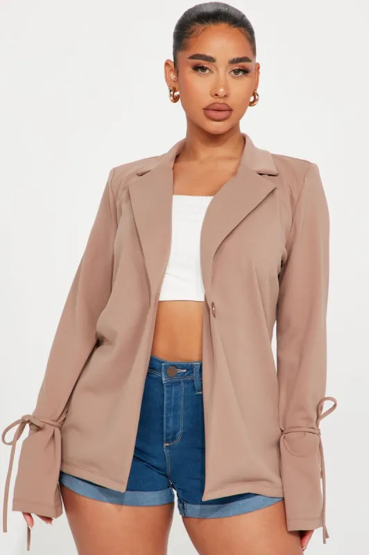 All Tied Up Blazer - Taupe sold by Fashion Nova