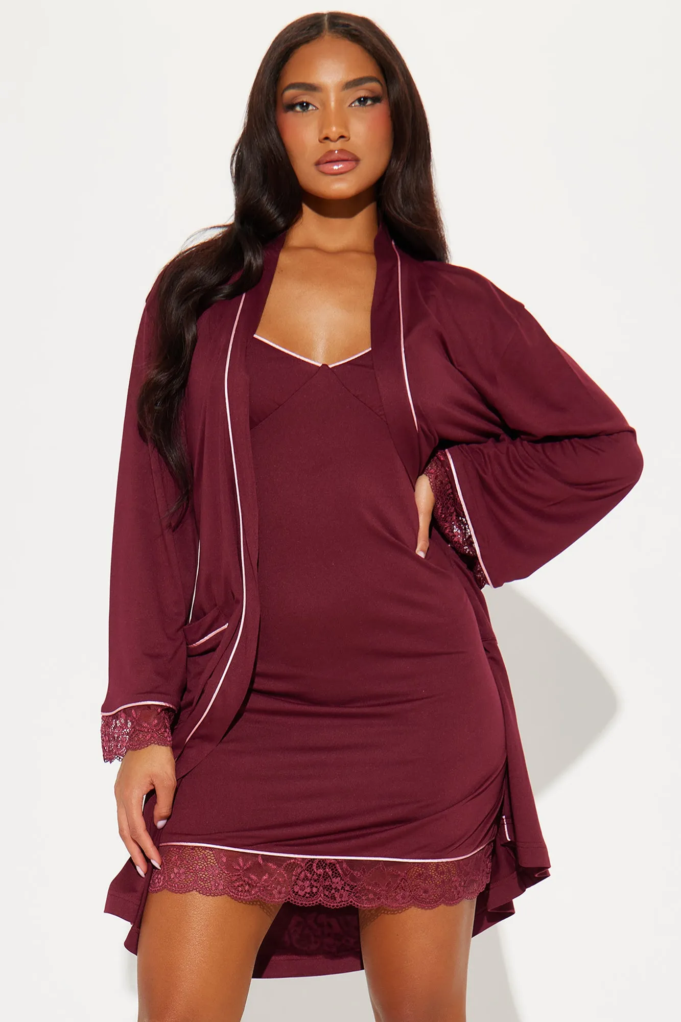 Just Dream PJ Robe Set - Wine sold by Fashion Nova product image thumbnail 3