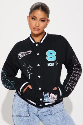 Stitch And Angel Bomber Jacket - Black made by Fashion Nova
