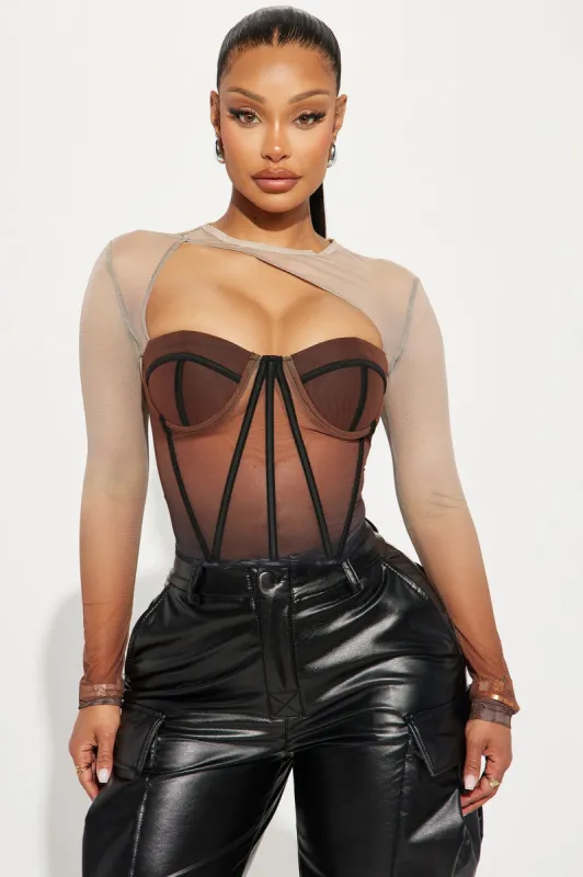 Sights On Me Mesh Top - Brown Combo sold by Fashion Nova