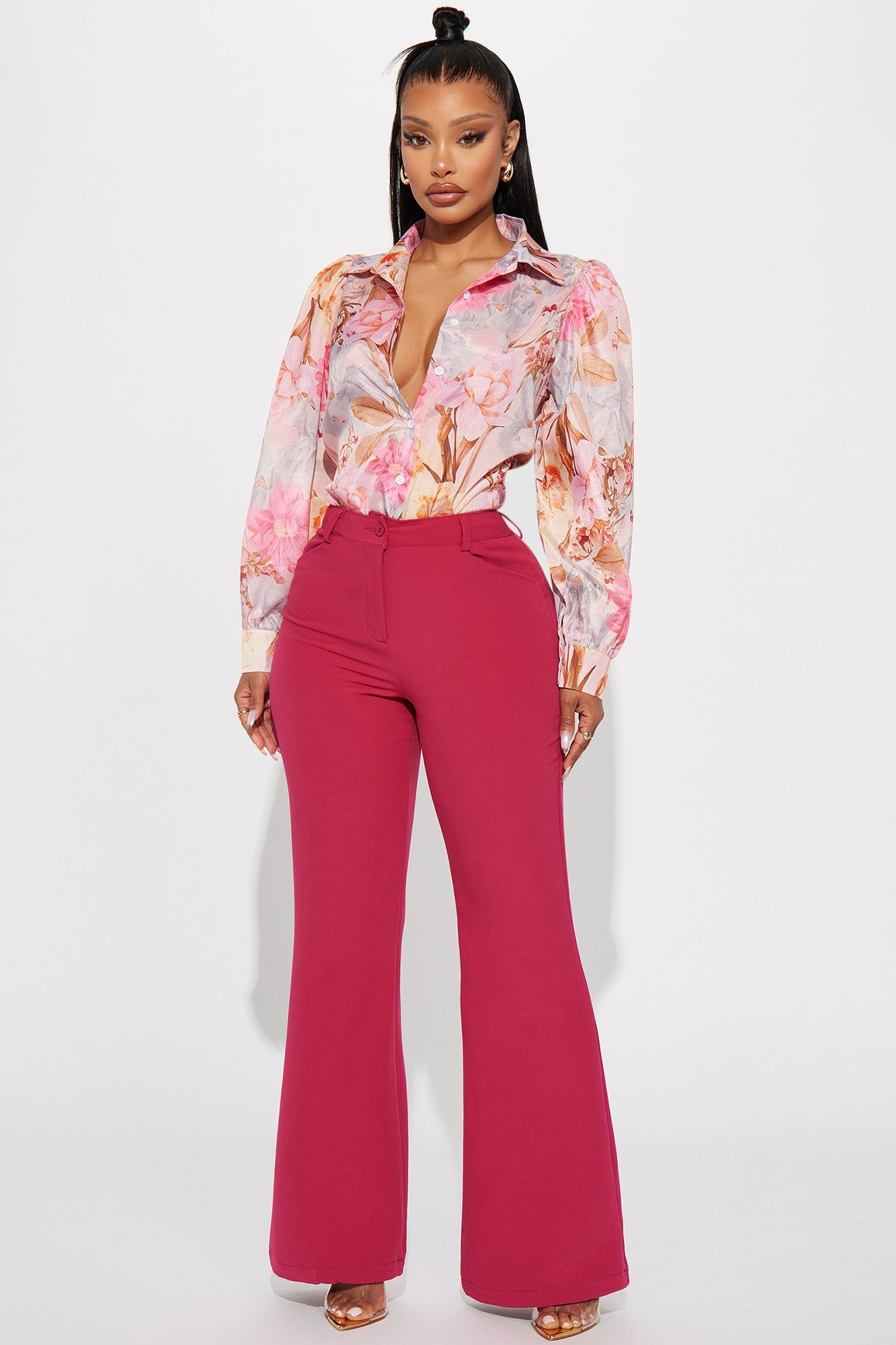 Nylah Flare Trouser - Magenta sold by Fashion Nova