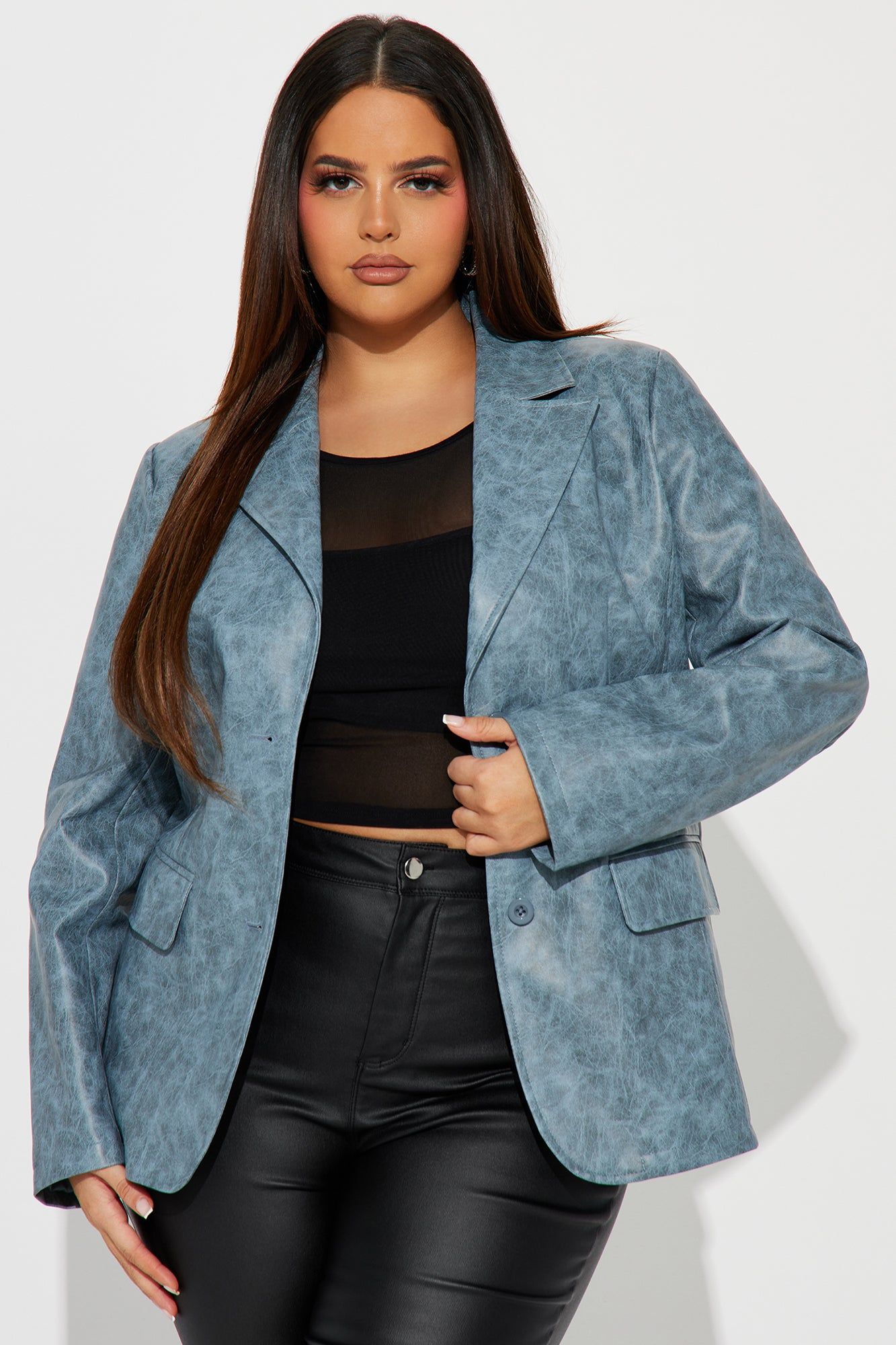 Blaire Washed Faux Leather Blazer - Blue sold by Fashion Nova product image thumbnail 5