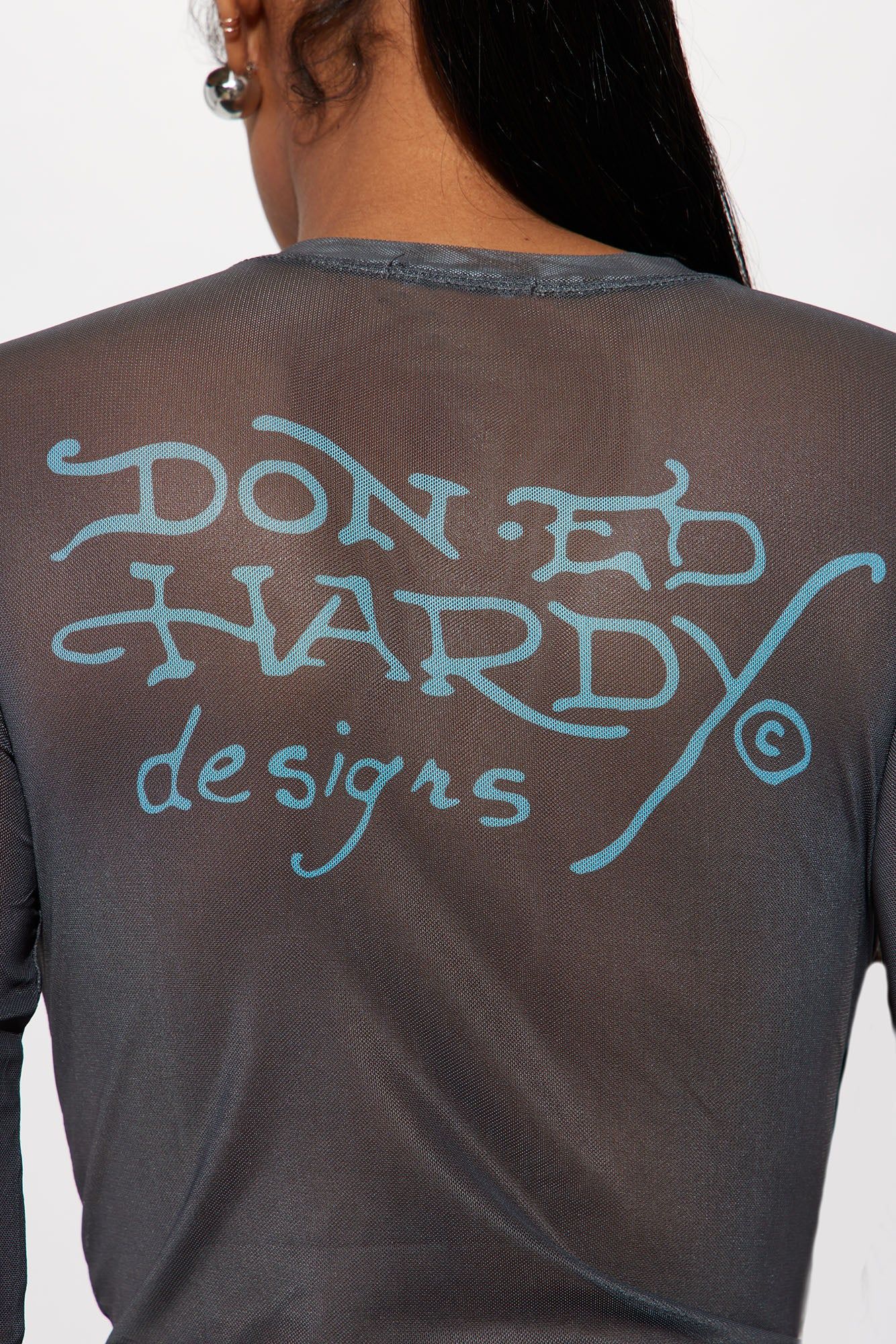 Ed Hardy Rose & Skull Mesh Top - Charcoal sold by Fashion Nova product image thumbnail 5