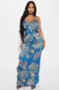 Eloise Satin Ruffle Maxi Dress - Blue sold by Fashion Nova
