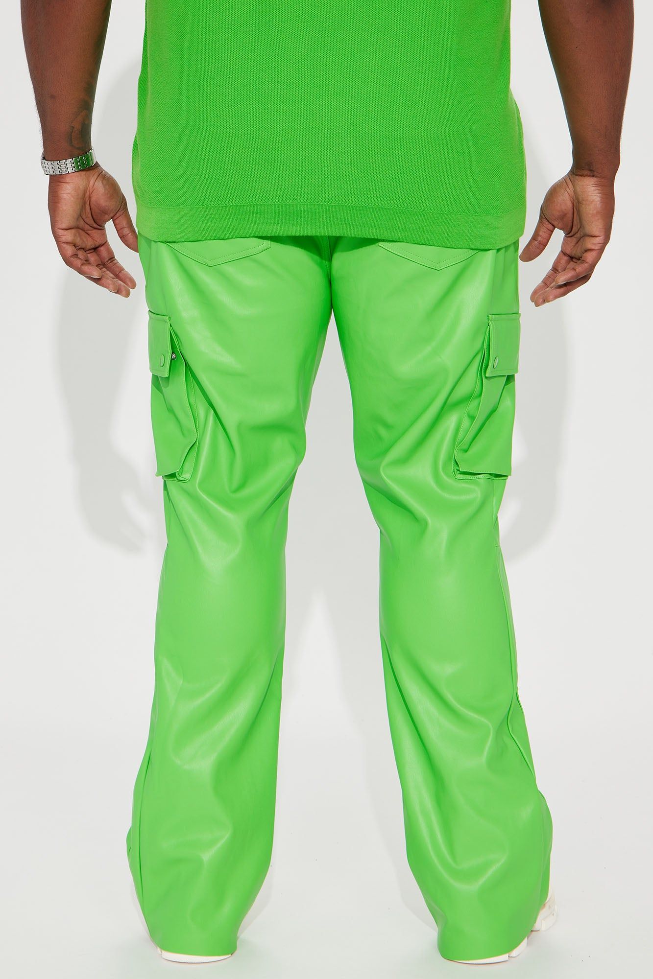 Finest Faux Leather Cargo Flare Pants - Green sold by Fashion Nova product image thumbnail 9