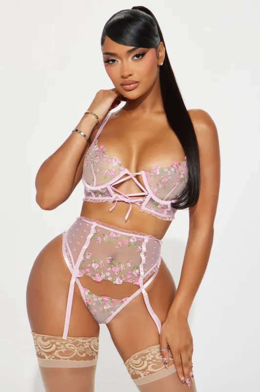 Lover Girl Embroidered Garter 3 Piece Set - Pink sold by Fashion Nova