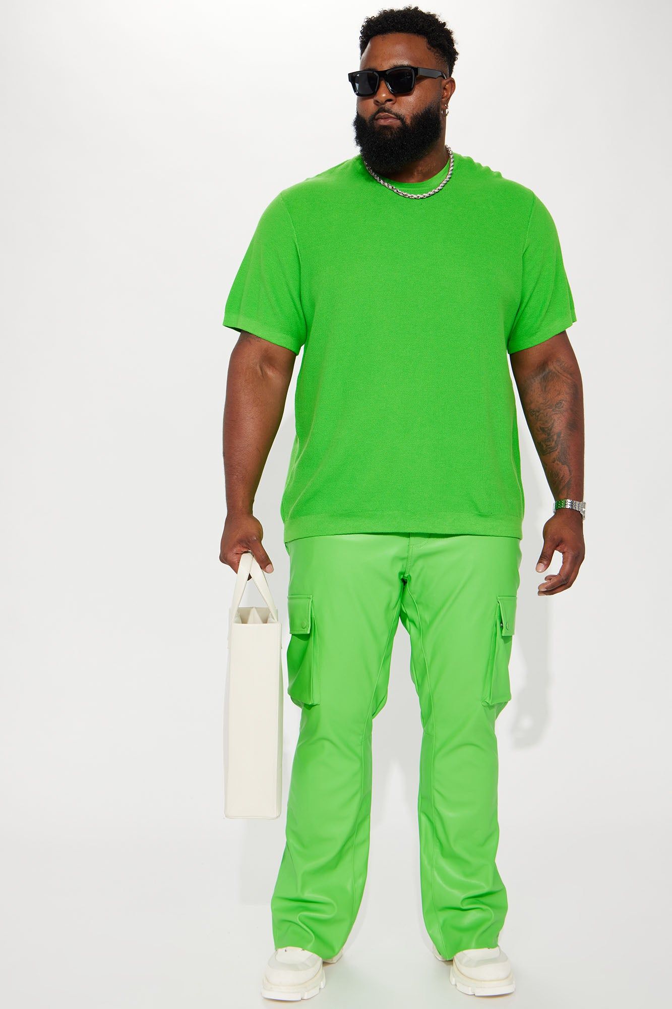 Finest Faux Leather Cargo Flare Pants - Green sold by Fashion Nova product image thumbnail 7